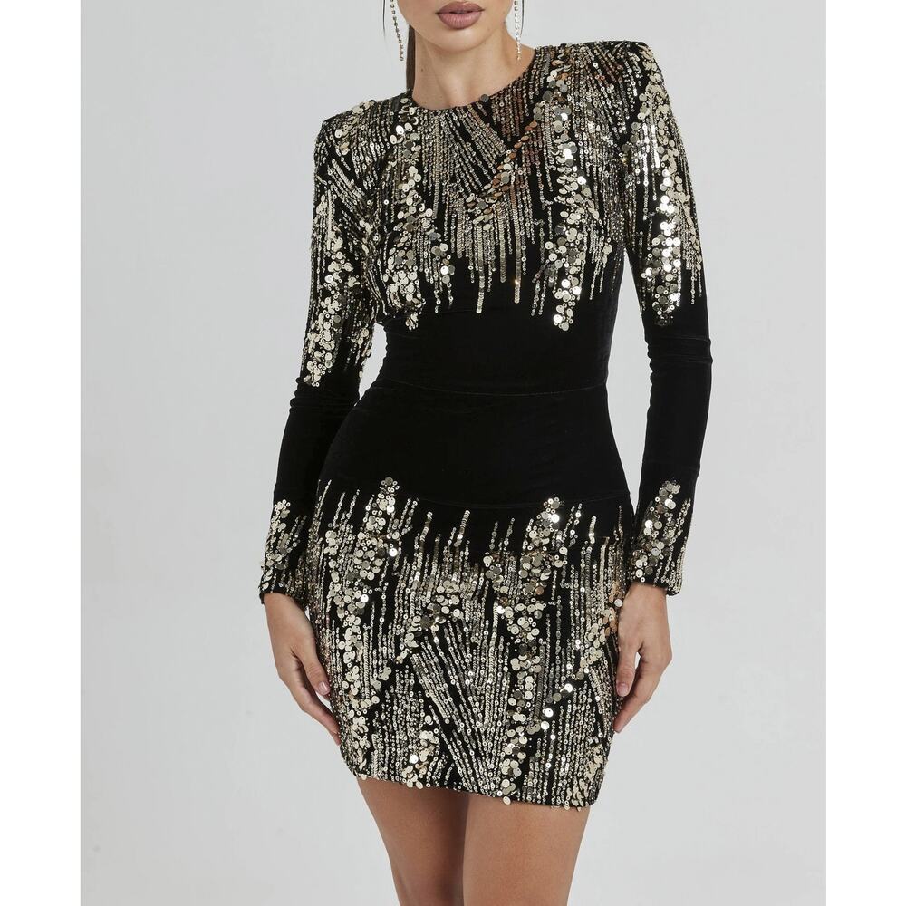 Nadine Merabi Kyra Sequin Black Stretch Velvet Mini Dress Size 4